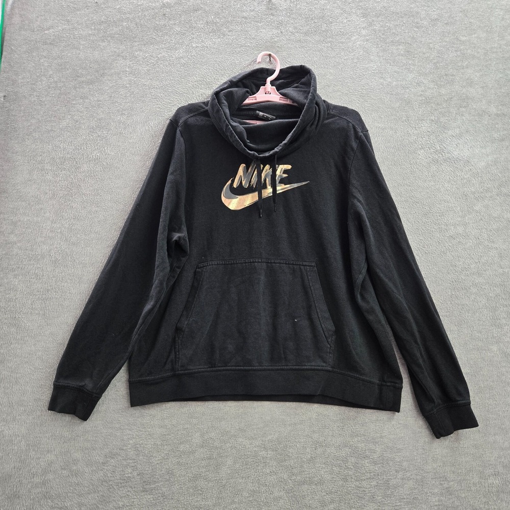 Nike Women‎ Sweatshirts  XL Black Logo Swoosh Long Sleeve Cowl Neck
